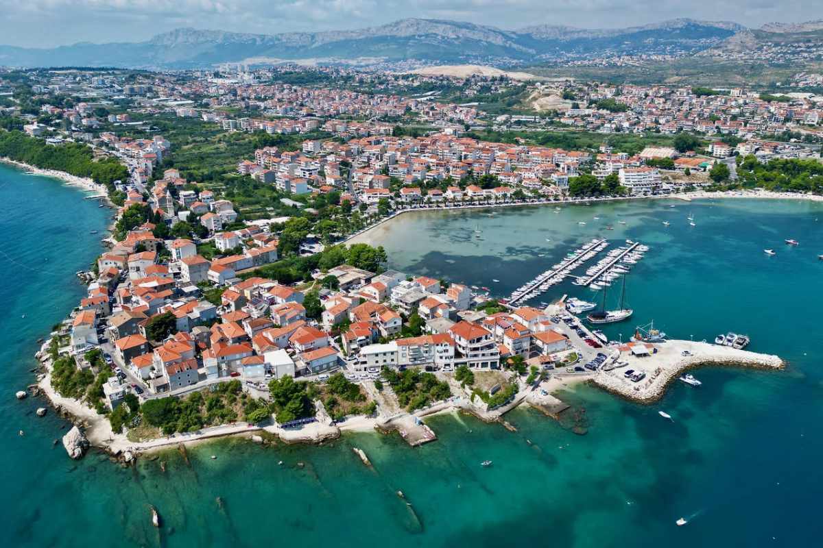 Aerial view of Stobreč peninsula and beachfront